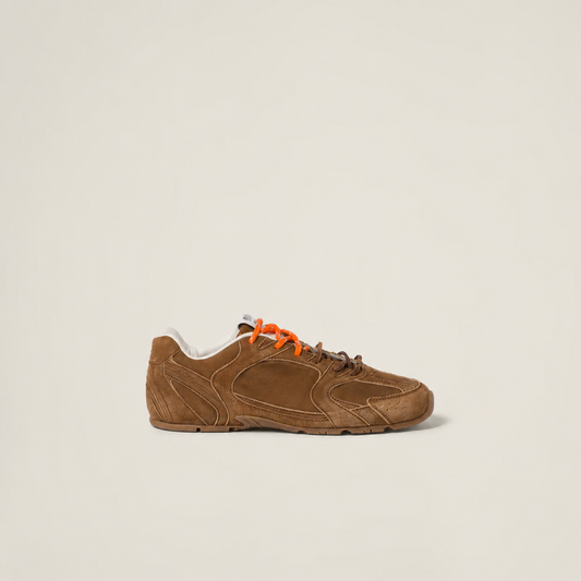Suede and Mesh Sneakers Orange Laces